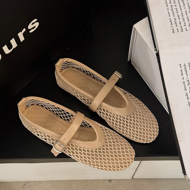 Flat hollow summer new sandals for women fishnet shoes mesh shoes 2026 Mary Jane single shoes ballet shoes for women