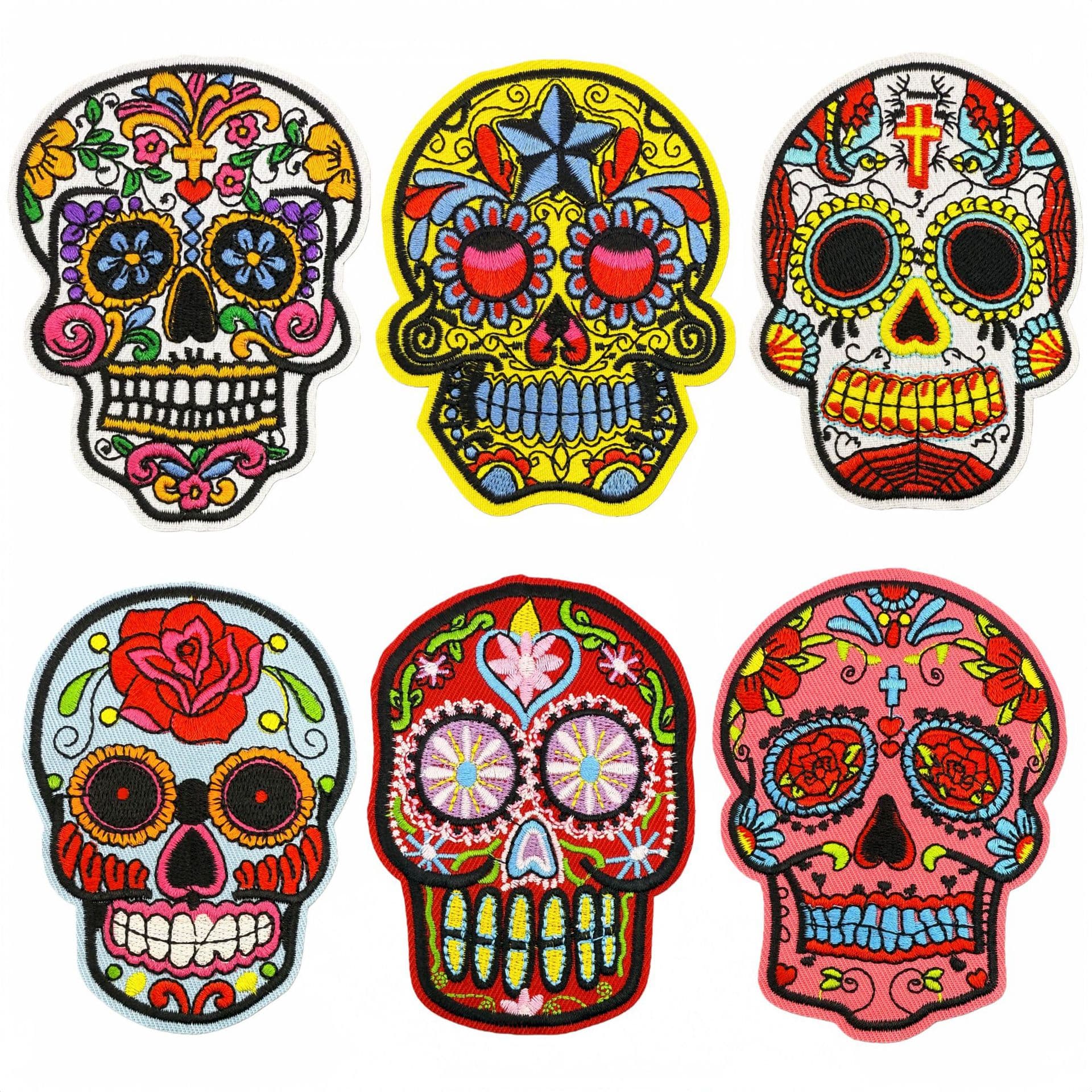 Exquisite Cartoon Punk Skull Embroidery Patches, Embroidered Badges for Clothing and Bags, Iron-on Hot Melt Adhesive Patches