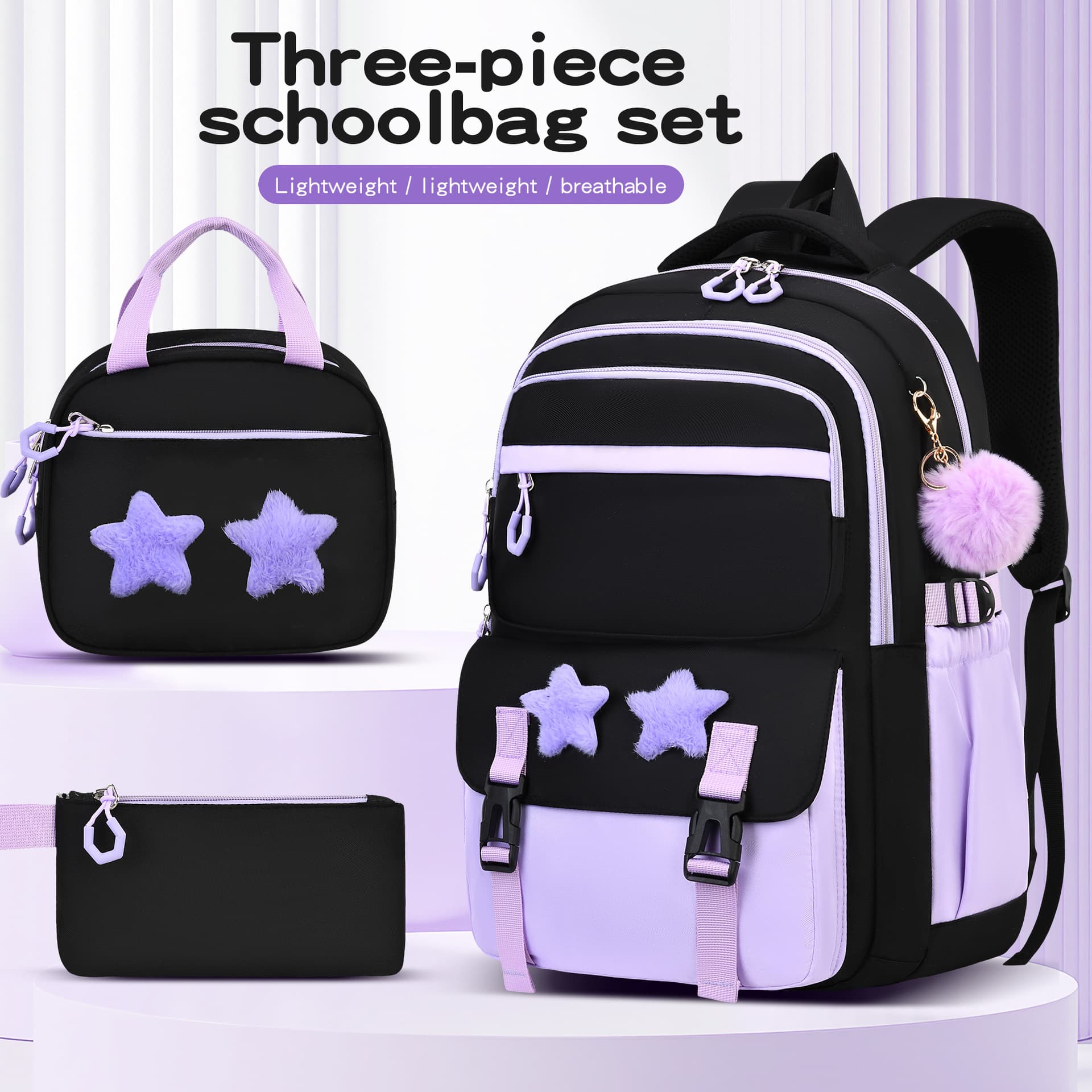 Cross-border Amazon's popular new elementary school student schoolbag three-piece set junior high school students, middle school students and children's backpack 3PCS