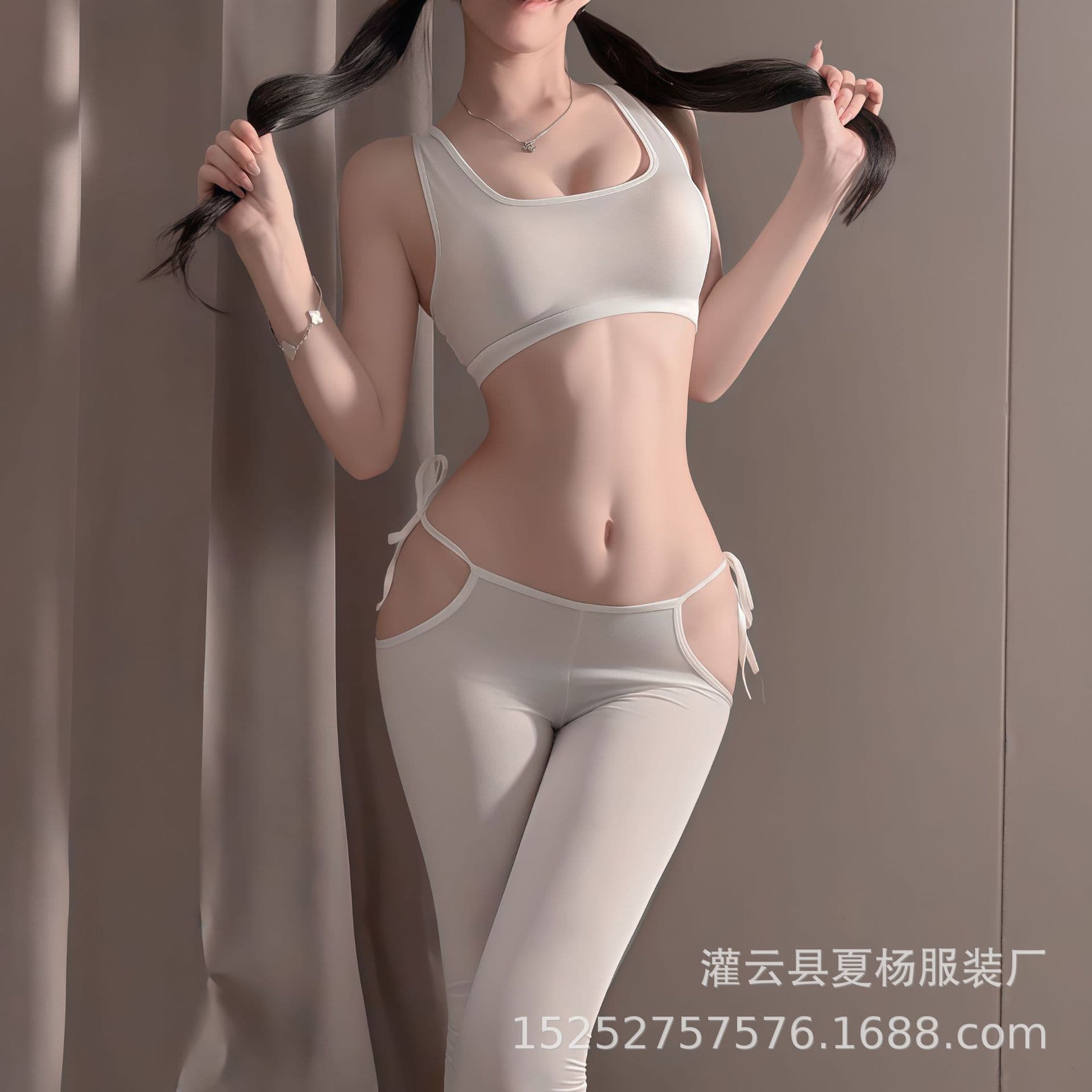 Sexy lingerie, sexy ice silk, smooth yoga pants suit, no need to take off crotch zipper elastic vest for women, one-piece drop shipping