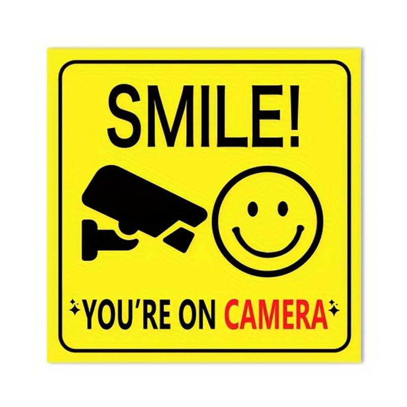Smile, you are on camera. Outdoor video surveillance range warning. CCTV security camera sign.