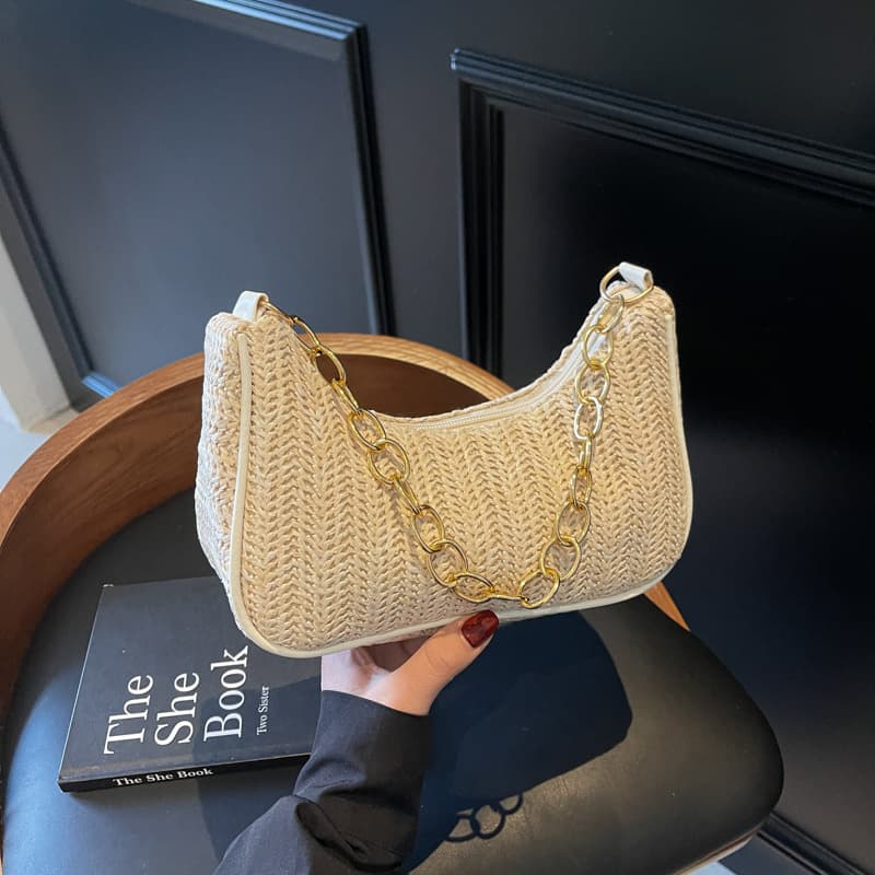 Woven Underarm Bag 2025 Summer Trendy New Fashionable Shoulder Handbag Beach Bag Straw Woven Women's Bag