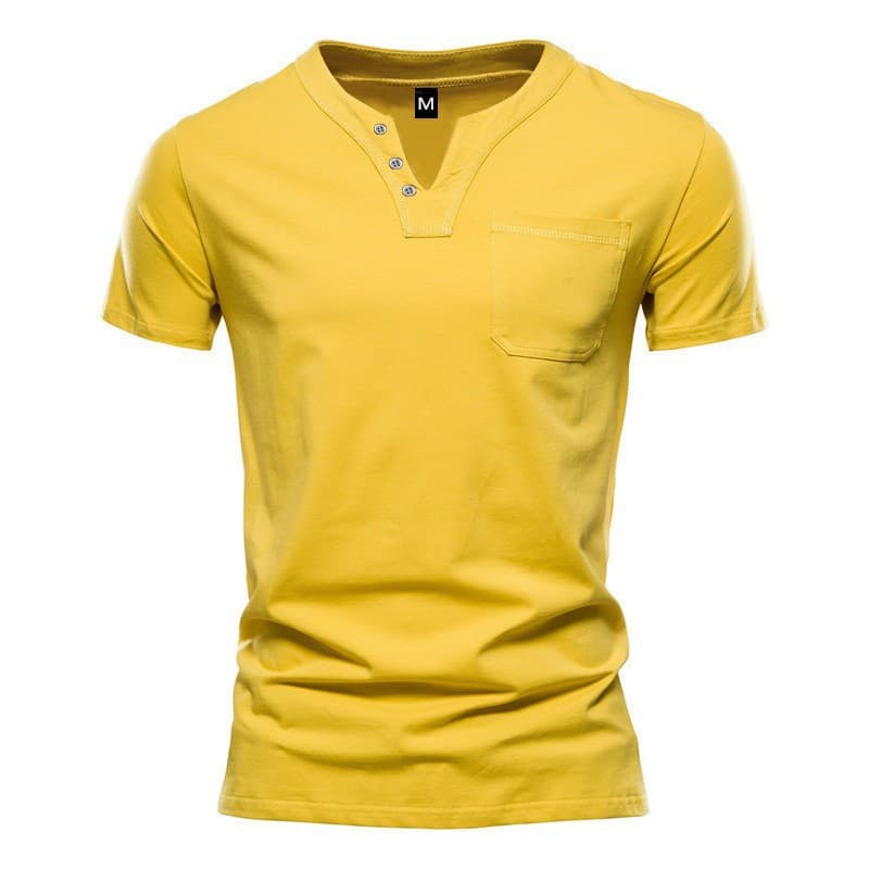 2026 Summer New Foreign Trade Men's Short Sleeve T-Shirt Cross-Border Clothing Henley T-Shirt European and American Men's Wear Wholesale Source