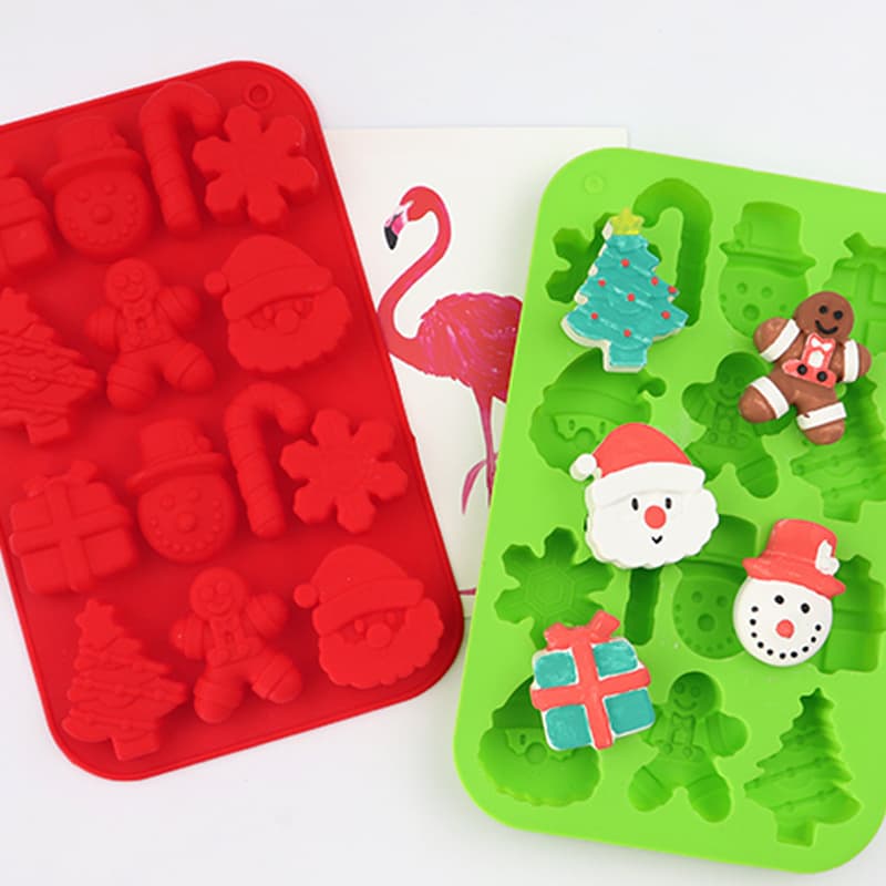 Minghao 14-Connection Christmas Silicone Mold Santa Claus Cane Gift Box Snowflake Handmade Chocolate Mold