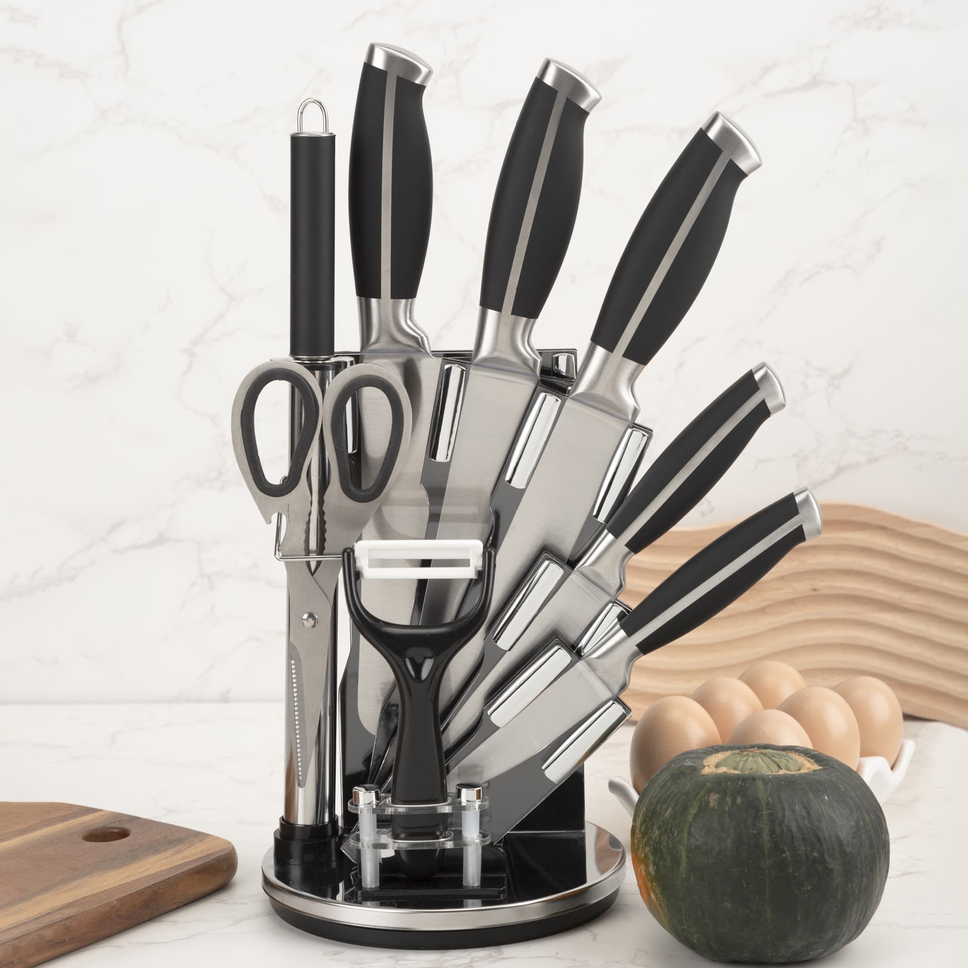 KITCHEN KNIFE SET 9-Piece Stainless Steel Multi-Purpose Knife Set Gift Hollow Handle Knives