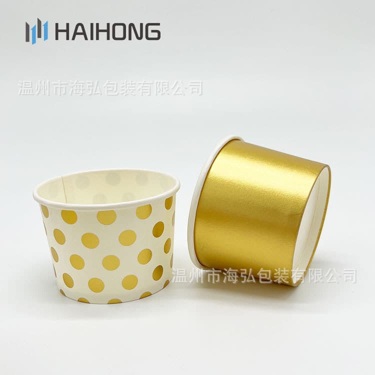 6/8/9oz 200ml 240ml Ice Cream Cups for Export, Holiday Party Custom Printing with Lids, Gold Foil Stamping