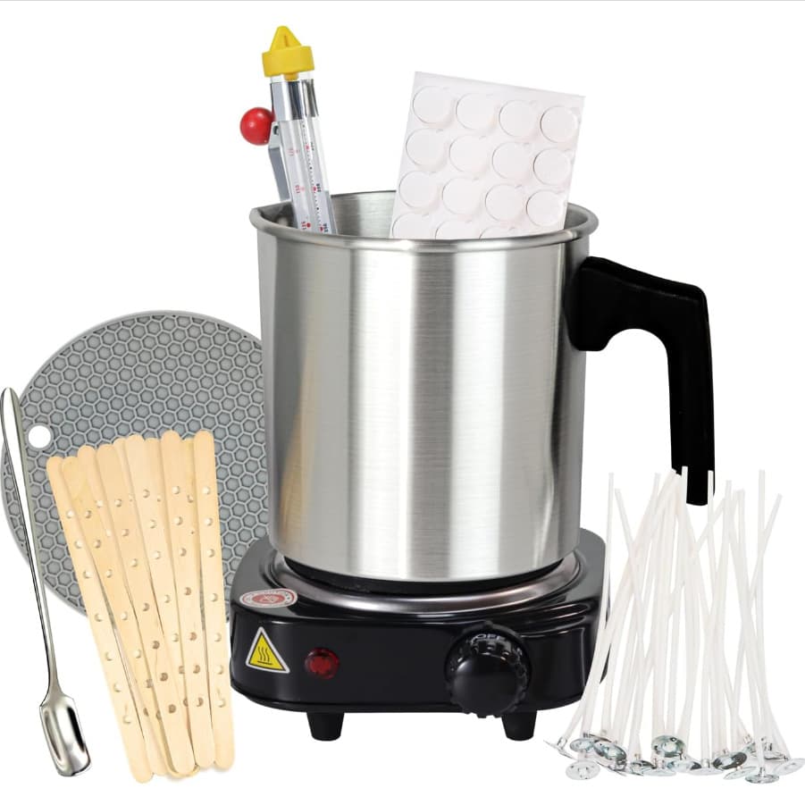 Candle Making Kit Wax Melter 40oz Double Boiler Wax Melting Pot, Thermometer, Wick Centering Device, Hot Plate