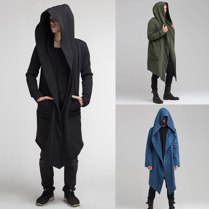 Autumn/Winter Solid Color Fleece Hoodie Cardigan Europe & America Men's Clothing Thickened Coat Foreign Trade Men's Hooded Long Coat In Stock