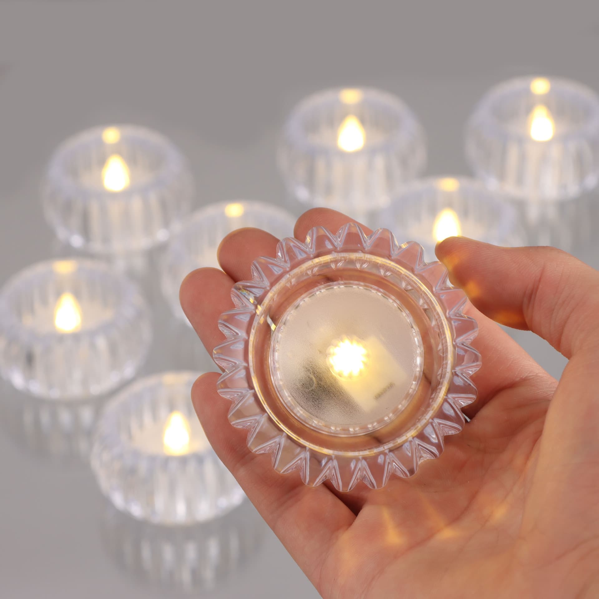 Acrylic Transparent Crystal Candle Electronic Tea Light, Halloween Atmosphere Decor LED Mini Candles Night Light