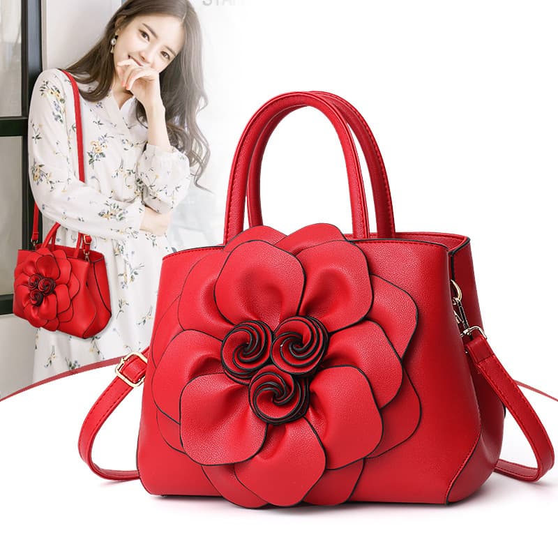 2026 Spring New Solid Color College Style Women's Bag Pu Leather Flower Handbag Shoulder Bag Cute Bag Wholesale