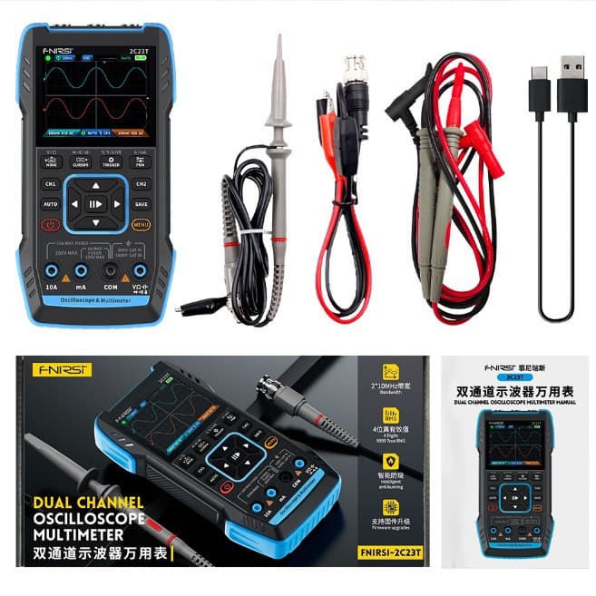 FNIRSI 2C23T Handheld Digital Oscilloscope Multimeter 3-in-1 Dual Channel Oscilloscope with Signal Generator