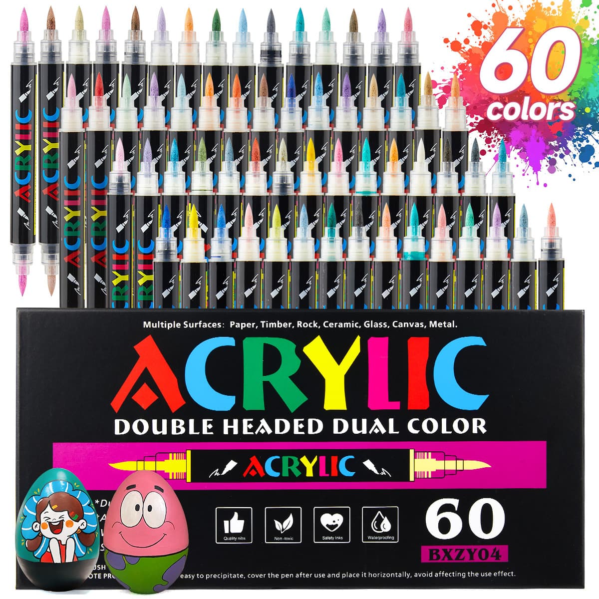 Acrylic Marker Dual-Tip Dual-Color Marker Pen for Student Art Drawing, Acrylic Direct-Liquid Soft Tip, 120 Colors