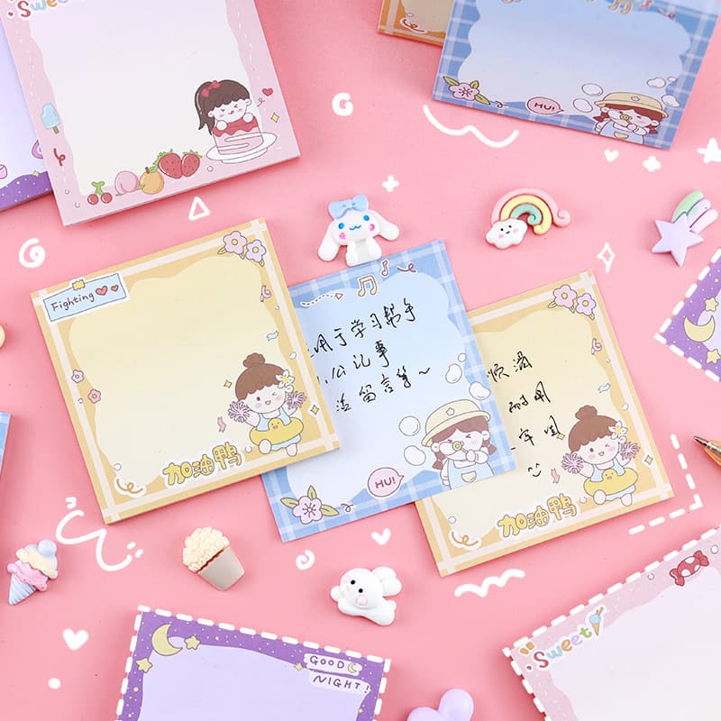 Cute Refueling Duck Girl Sticky Notes Ins Style Japanese Hand Account Material Cartoon Notes Reusable Sticky Notes