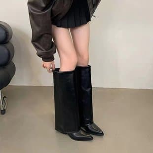 Autumn/Winter New Pointed Toe Chunky Heel Boot Pants Women's Retro Over-the-Knee Boots High Heel Western Cowboy Boots Women