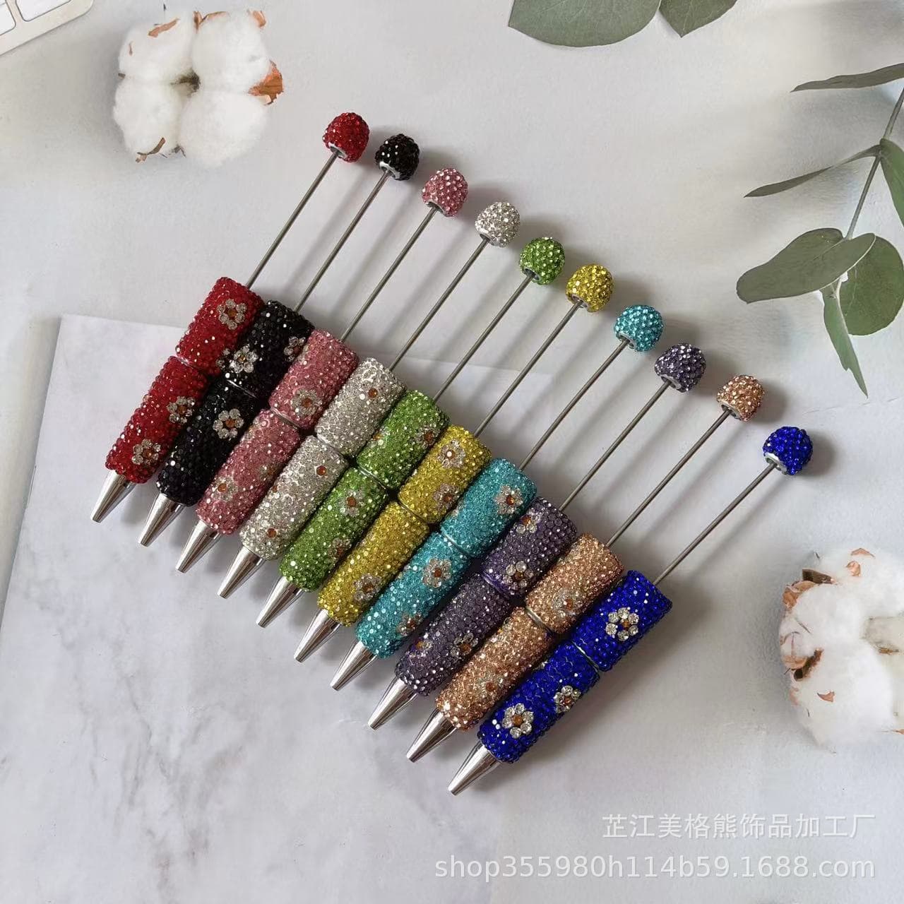 Heavy industry daisy full diamond bead pen spot pattern full package diamond bead ball pen cross-border dropshipping label cute pen