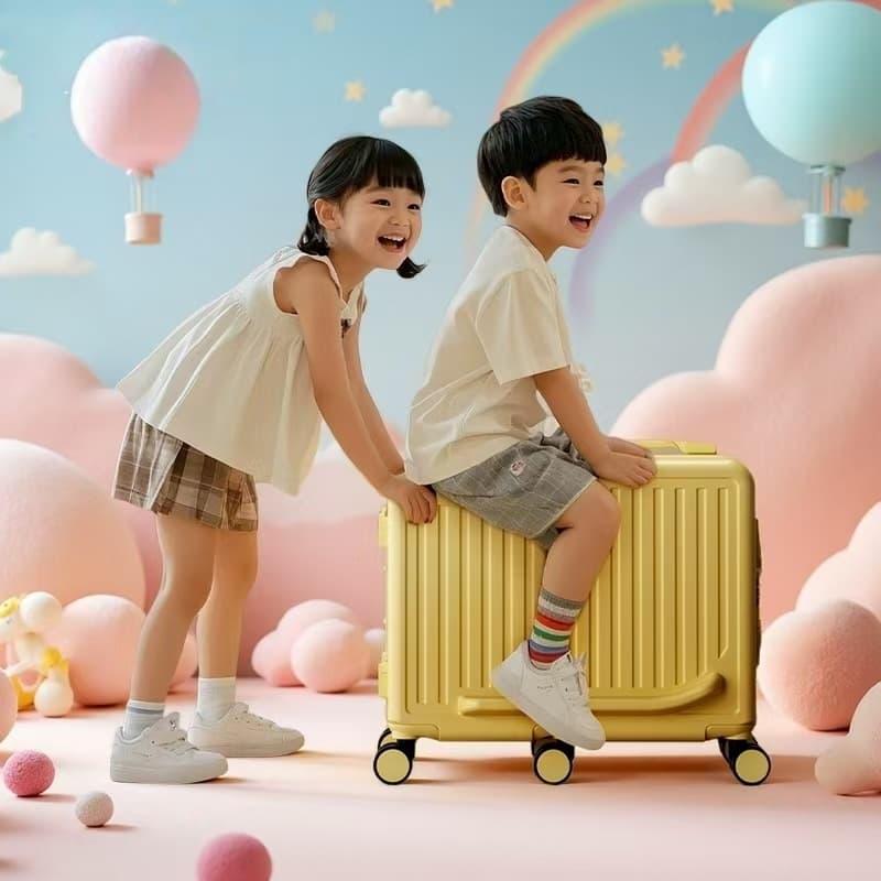 New 20-inch Children's Ride-on Suitcase with Password Lock, Durable Carry-on Case with 360-Degree Six Wheels