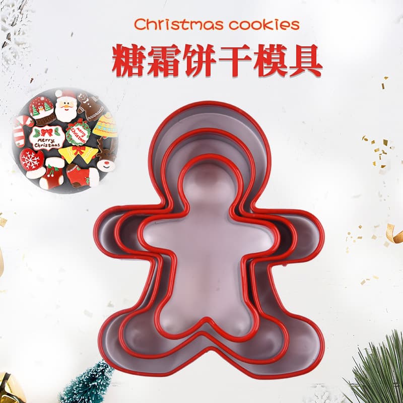 Factory Stock 3-Piece Stainless Steel Icing Christmas Gingerbread Man Set Cookie Cutter Baking Tool