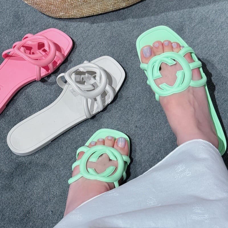 New Summer Flat Slide Sandals, Jelly Color, Vacation Beach Outdoor Anti-Slip Slippers, Free Shipping