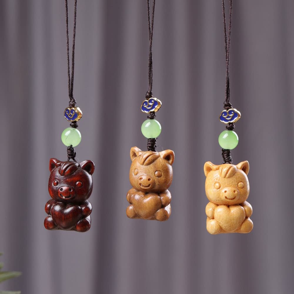 Green sandalwood Barbie sandalwood rosewood carving love handsome pony year mascot mobile phone chain backpack decoration pendant