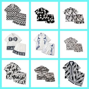 Wholesale Cross-Border European American Streetwear RHUDE Ethnic Totem Logo Short-Sleeve Shirt Set Men High-Street Shorts Shirt