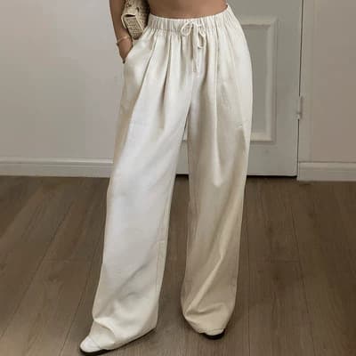 2026 new cleanfit old money style high-waisted wide-leg pants for women cross-border foreign trade Korean elastic waist casual trousers