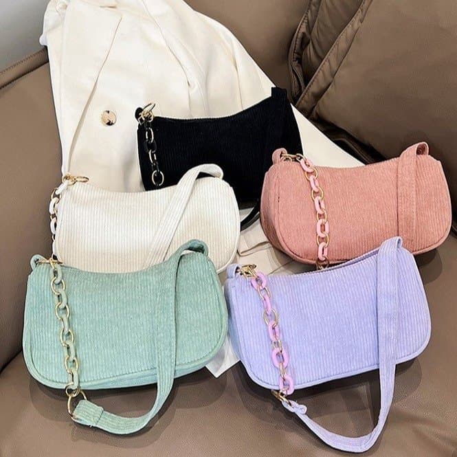 Corduroy chain shoulder bag women's fashion lightweight armpit bag retro trend handbag spring new women's bag