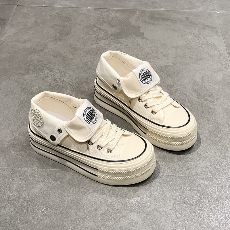 New 2026 Spring Chunky Platform Casual Sneakers for Women, High-Top Canvas Shoes with Height Increase