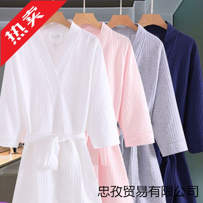 New Spring/Autumn Loose Waffle Bathrobe for Men and Women, Hotel Bathrobe, Summer Morning Robe, Couple Sleepwear, Cross-Border