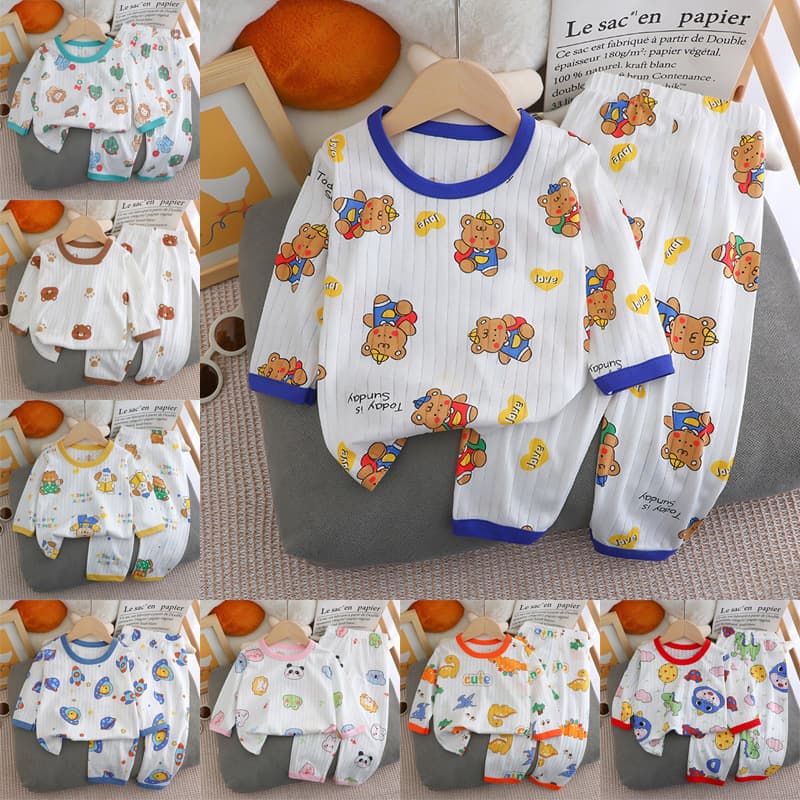 2024 Summer Children's Long-Sleeve Long-Pants Pajama Set, Cotton Underwear, Thin Sleepwear, Air Conditioning Wear