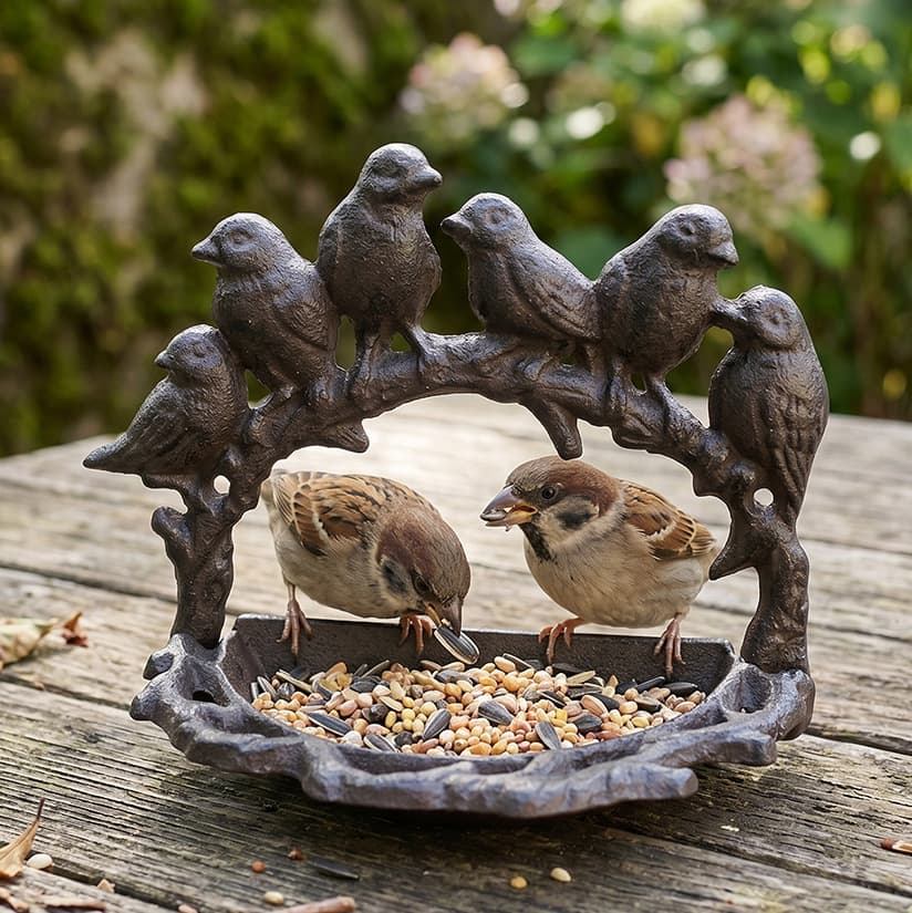 Nordic Minimalist Vintage Cast Iron Six-Bird Design Bird Feeder Bowl Ornament for Home Villa Garden Courtyard Balcony Decor