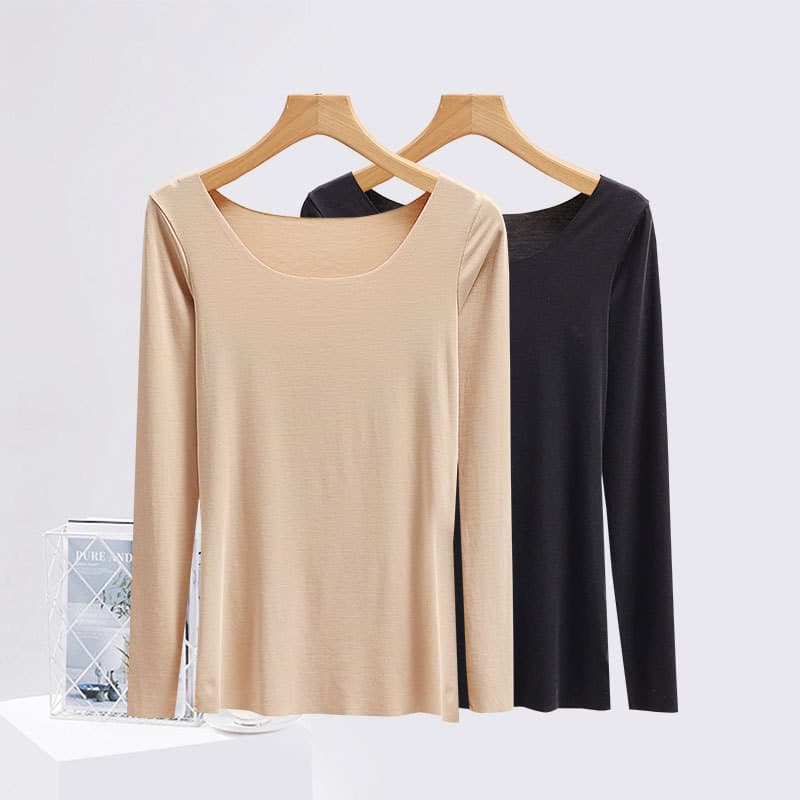 Modal thermal underwear for women, thin single piece, nude color, low-cut, tight-fitting, seamless, body-shaping thermal underwear.