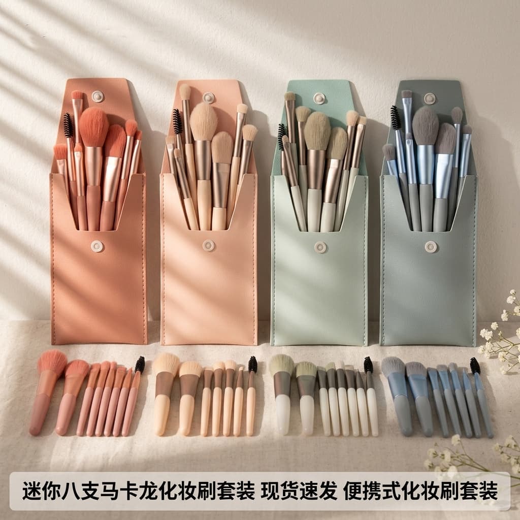 Mini 8-Piece Macaron Makeup Brush Set for Beginners, Loose Powder, Blush, Nose Shadow, Makeup Tool Brushes, Factory Wholesale