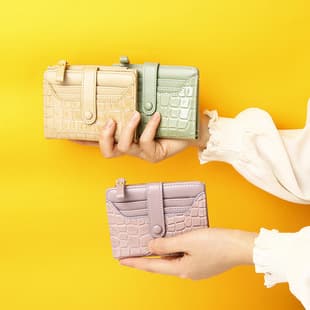 Factory direct stock women's short wallet, vintage luxury crocodile texture multi-slot card case coin purse wallet