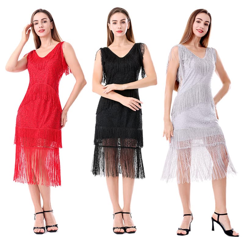 Amazon Cross-border 1920s European & American Vintage Evening Dress, Fringe Dress for Parties, Banquets, Events, Sequin Beaded Dress
