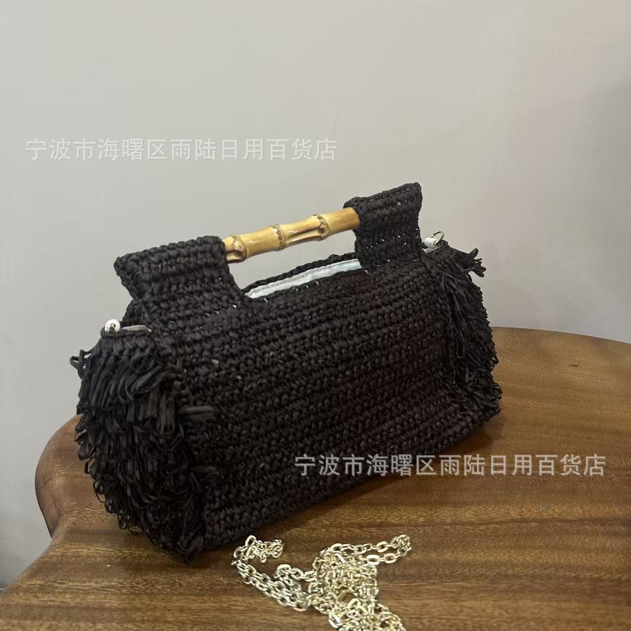 Cross-Border Export: Straw Woven Bag with Tassels, Woven Handbag, Shoulder Crossbody Bag, Versatile Bamboo Handle Bag