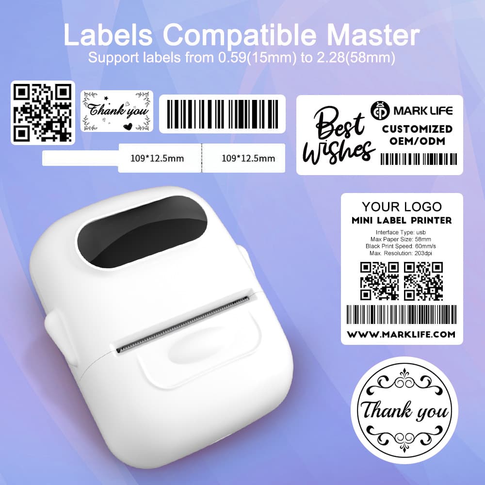 Barcode Label Printer Mini Sticker Printer Bluetooth Thermal