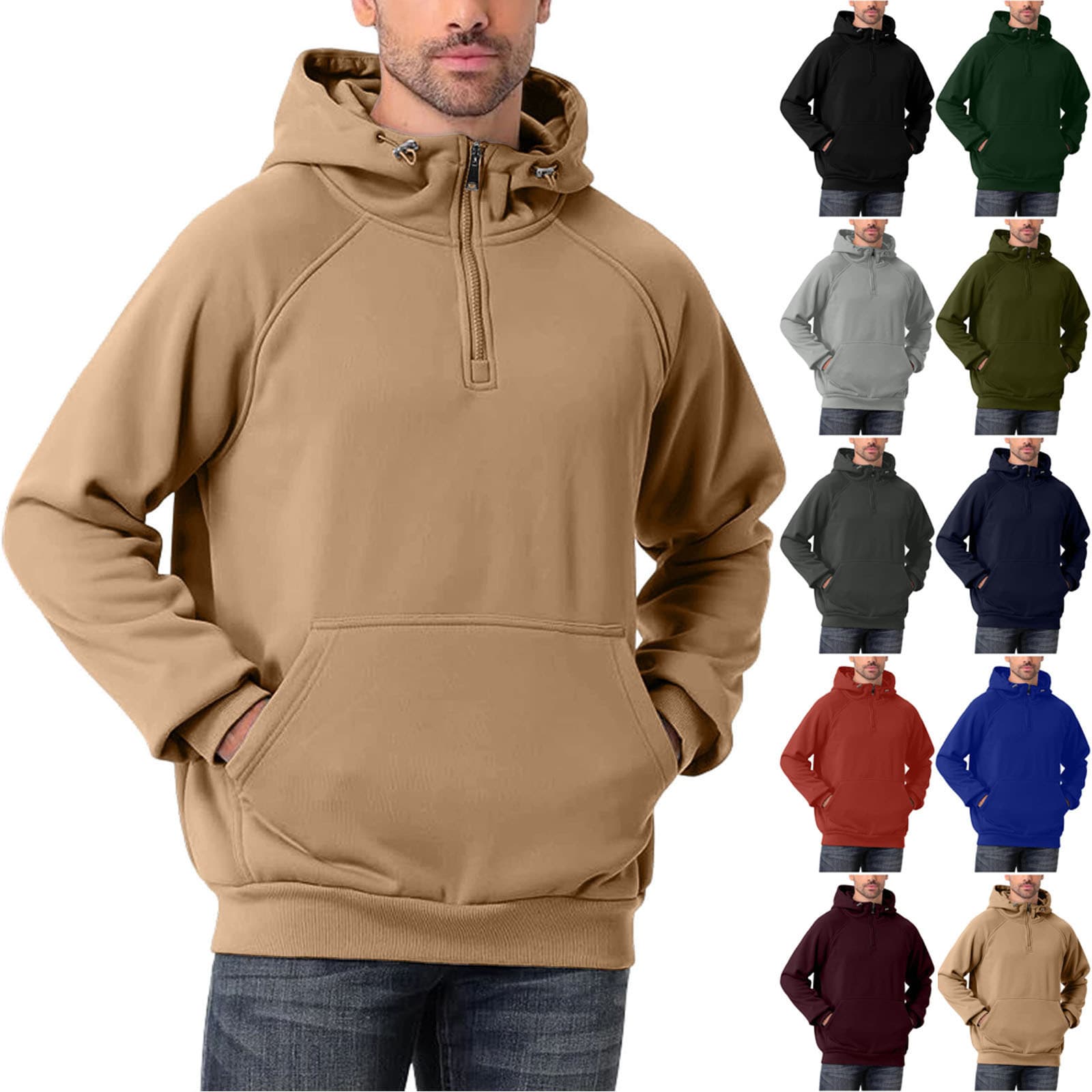 2025 Amazon Autumn and Winter Men's Sweatshirt Cross-border Heavyweight Half-Zip Sweatshirt Men's Solid Color Hoodie Versatile Cross