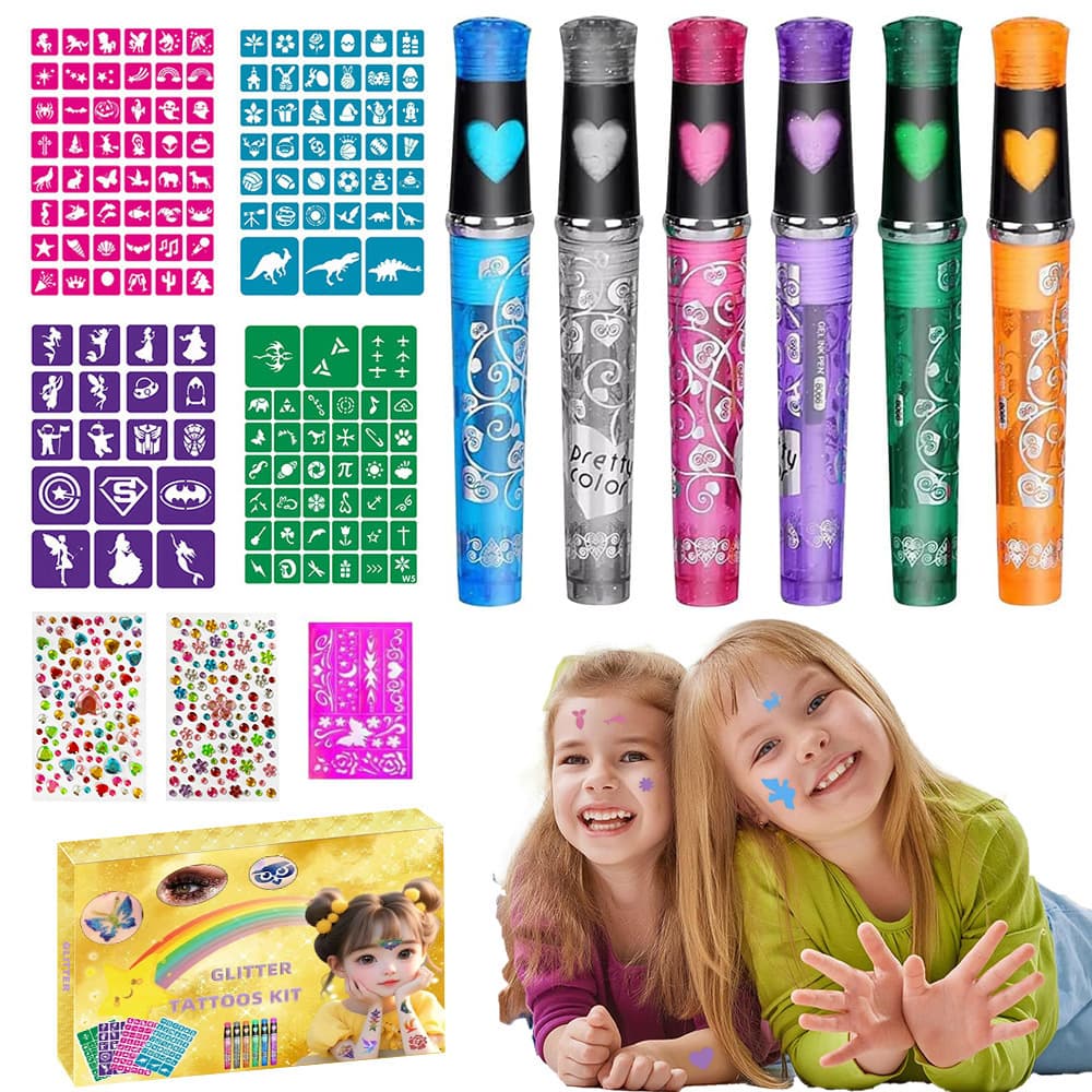 Cross-border children's cartoon glitter tattoo set, semi-permanent temporary tattoo set, stage performance glitter outfit