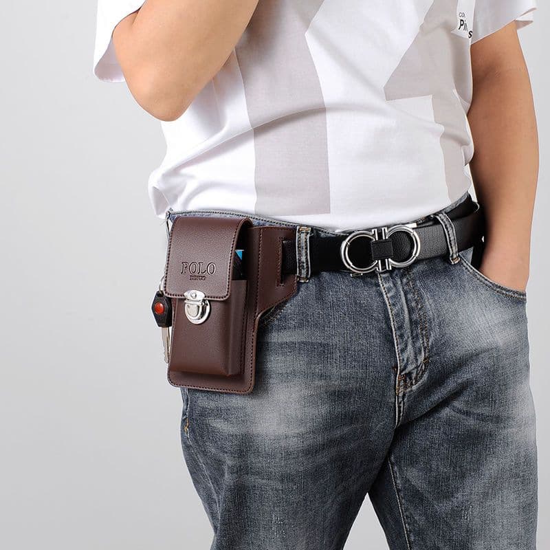 Wholesale Simple Double-Layer Leather Phone Waist Bag, Hot Selling at Night Markets for Middle-Aged and Elderly Business Leather Wallet