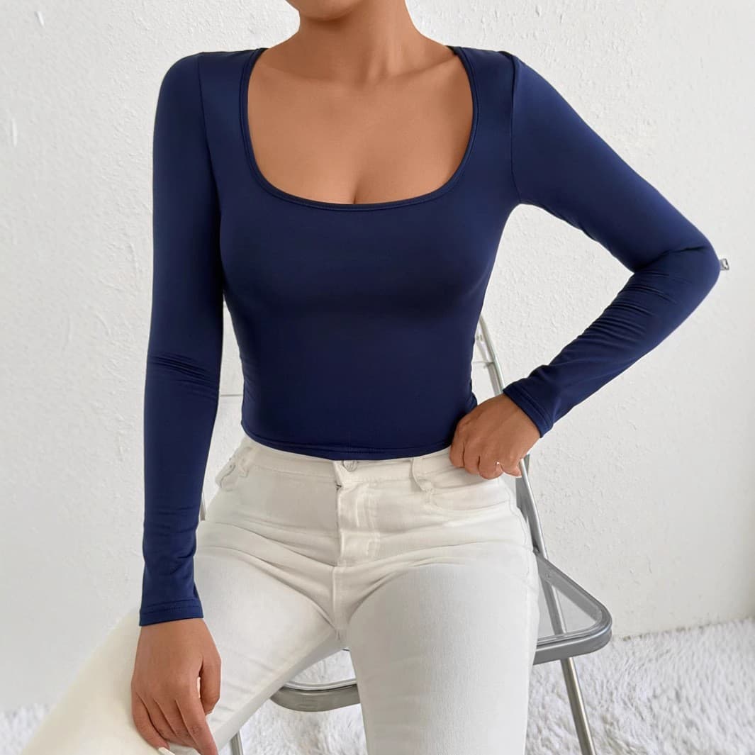 2024 New Women's Clothing Europe and America Style Autumn/Winter Long Sleeve Slimming Sexy Top Amazon Cross-Border Slim Fit