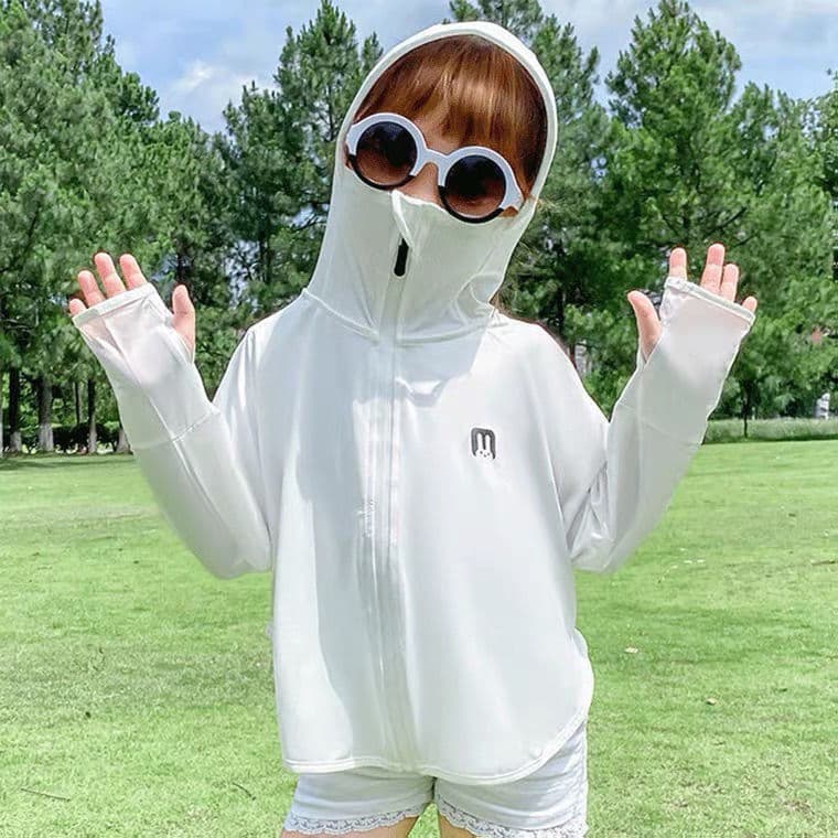 New Japanese Children's Sun Protection Jacket with Rabbit Design, Ice Silk Multi-functional UV Protection Wear, Lightweight and Breathable UPF50+