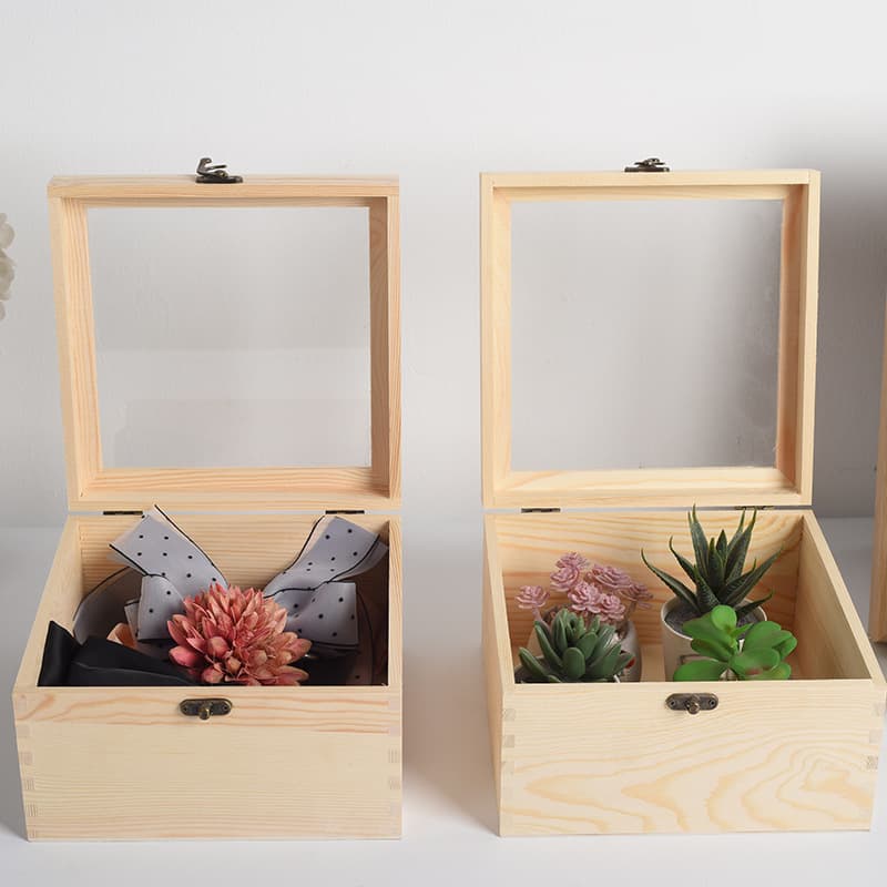 Transparent Glass and Wooden Flip-Top Dried Flower Box, Customizable Birthday and Valentine's Day Gift Packaging Box for Girlfriend