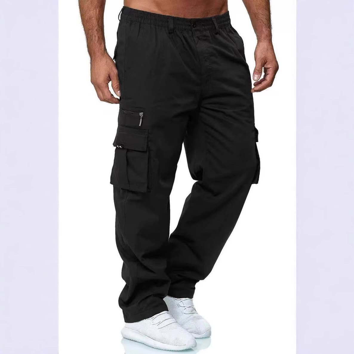 New Cross-border AliExpress Sports Pants for Men Running Training Straight Loose Cargo Pants Drawstring Cuffed Casual