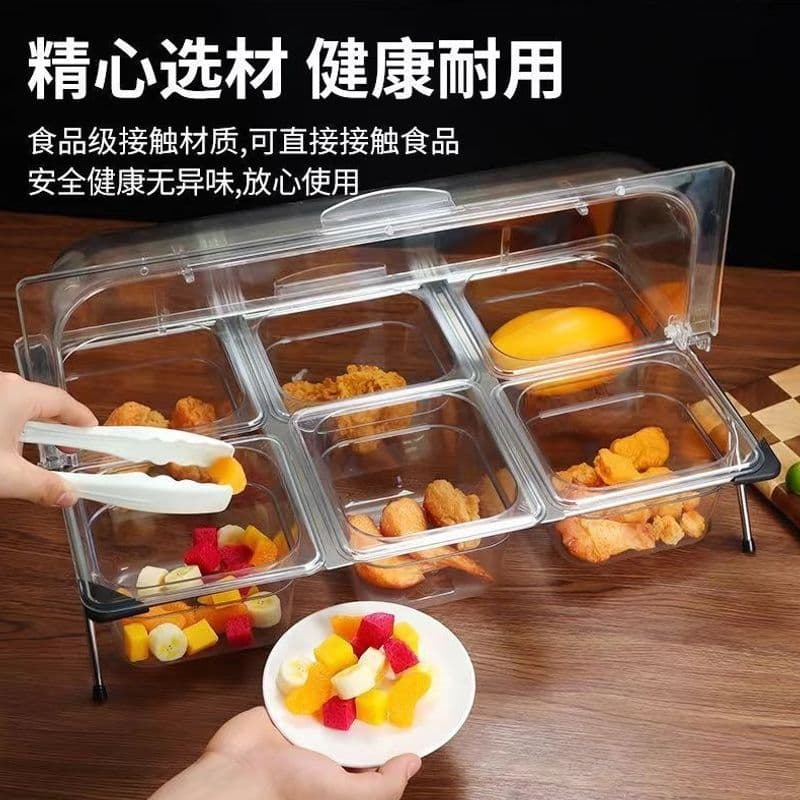 Stainless steel buffet cold dinner plate display plate with lid multi-grid cooked fruit tray cold dish stewed vegetable ice powder crisper box