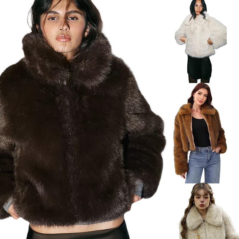 2025 Cross-border Faux Fur Jacket New Style European and American Faux Fur Coat Factory Wholesale Haining Short Faux Fur Outerwear