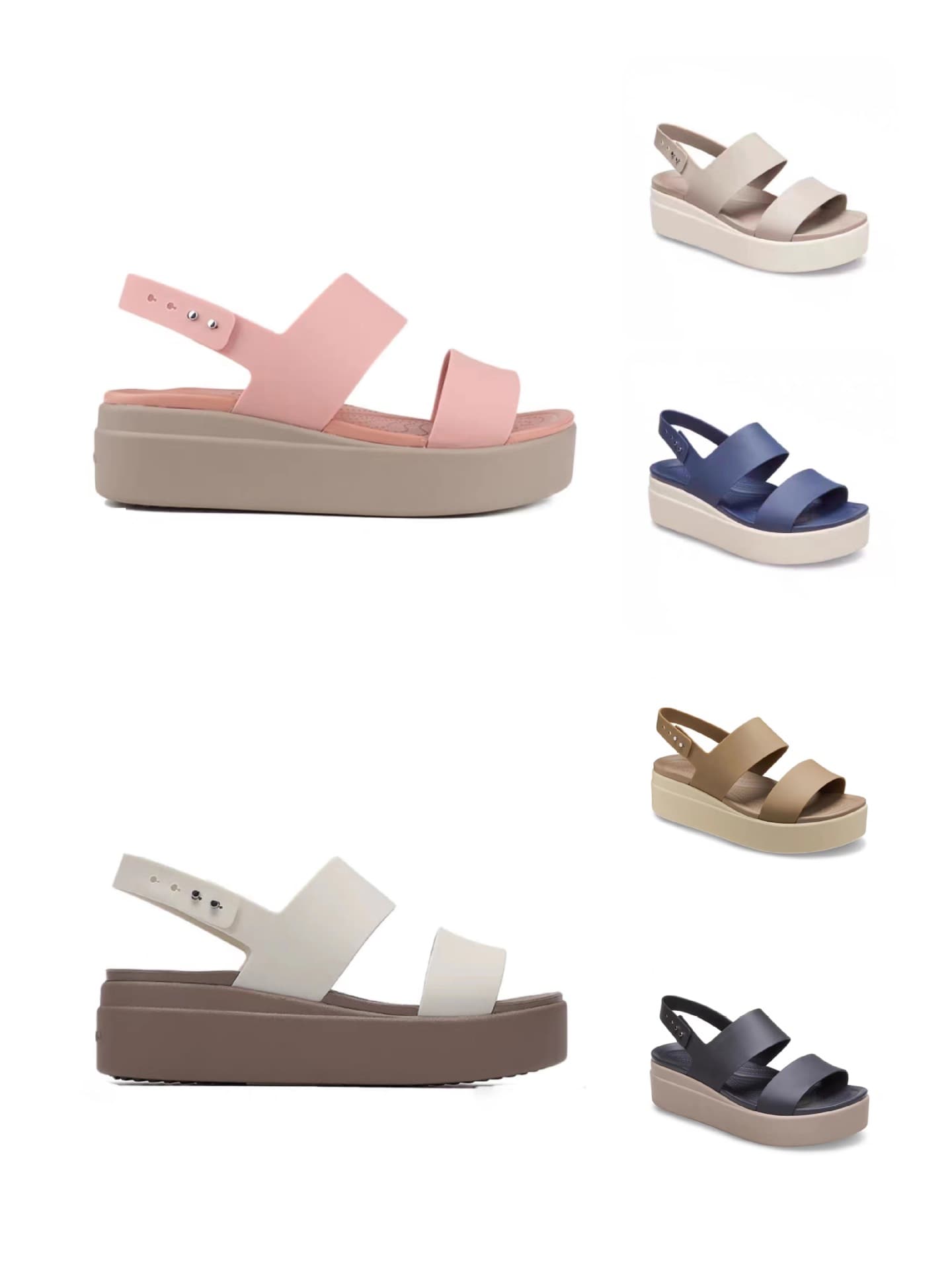 2025 New Crocs Women's High Heels Brooklyn Comfortable Lightweight Casual Platform Wedge Sandals Flip-flops