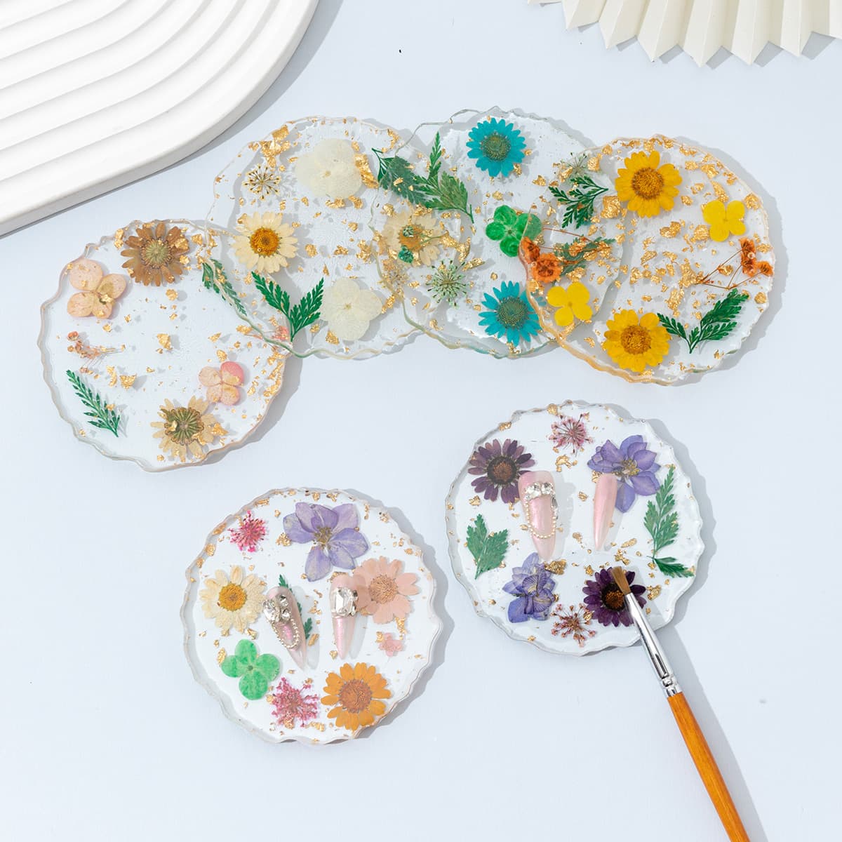 Cross-border dried flower series, gold foil series, nail art palette, nail art display board, color display, resin nail art color matching