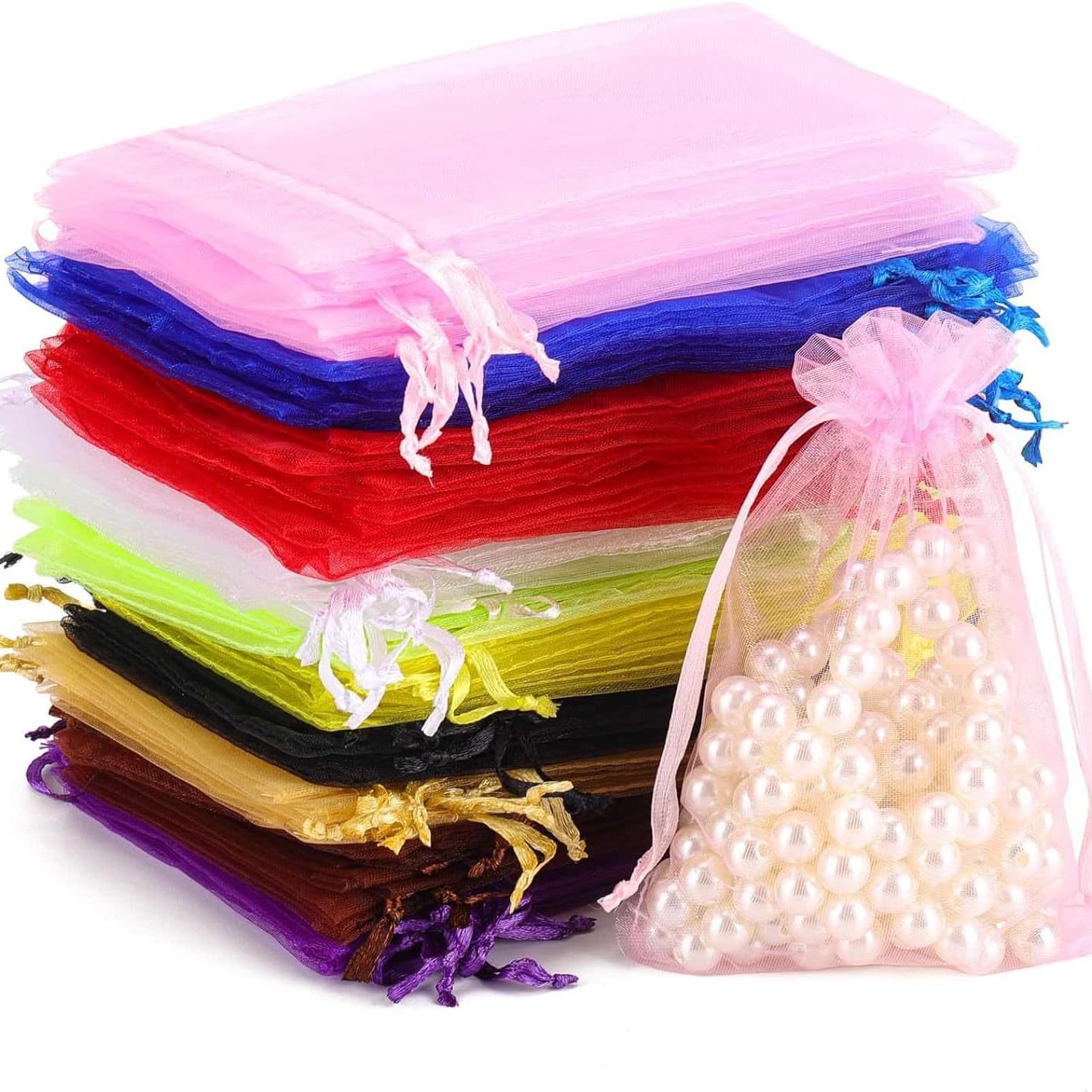 Plain Organza Mesh Bags, Gift Packaging Bags, Jewelry Bags, Drawstring Pouches, Cosmetic and Fruit Protective Sleeves