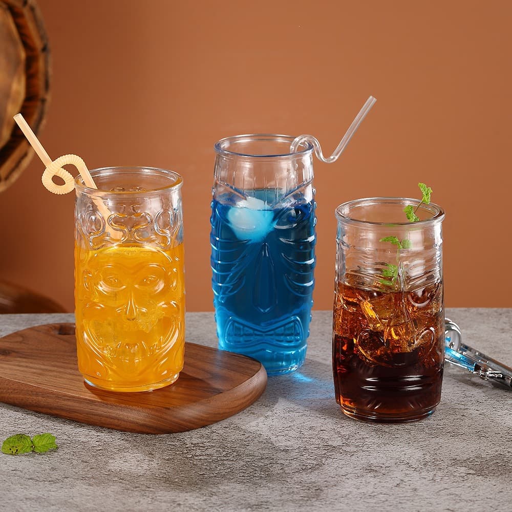 Tiki Embossed Ghost Face Glass Cup Household Transparent Cold Drink Cup Creative Wine Glass Niche Beverage Cup