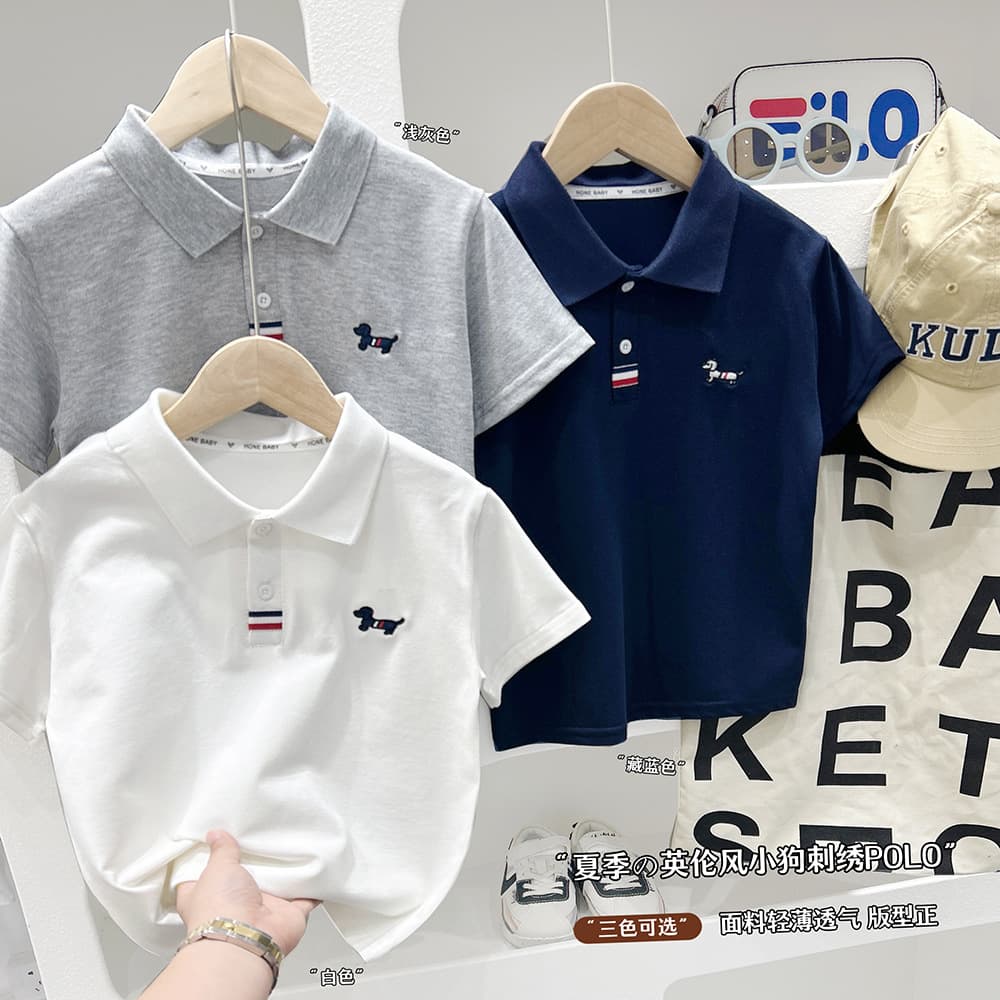 Children's Cartoon Short Sleeve POLO Shirt Summer New Medium-Large Boys Stylish Collar T-shirt Baby Breathable Top